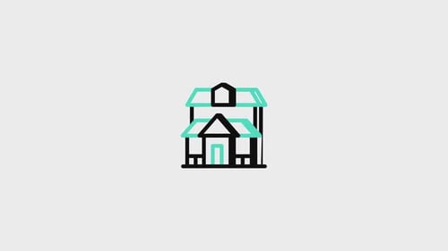 Flat Design House Building Icon Line Art Animation