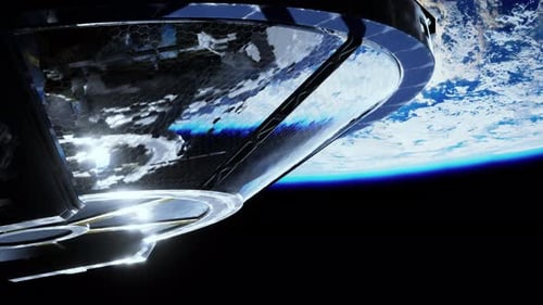 Animation eines experimentellen Raumschiffs, das die Erdumlaufbahn verlässt