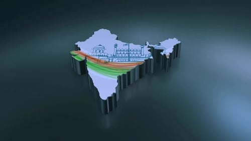 3D Metallic India Map with Fluid Flag Wipe and Sketch Landmarks