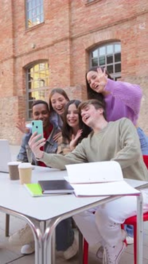 Group of Friends Taking Selfie on Campus