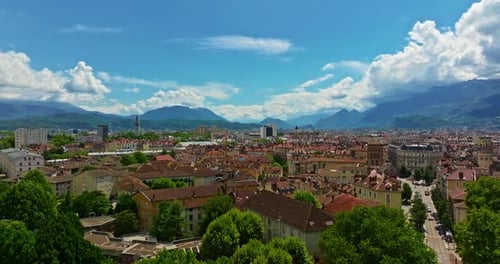 Aerial View of Grenoble Panoramic View Featuring the Isere River Urban Landscape Mountains in the