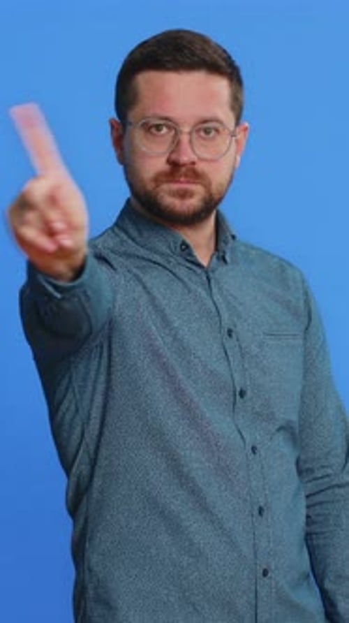 Man Say No Hold Palm Folded Crossed Hands in Stop Gesture Warning of Finish Prohibited Access