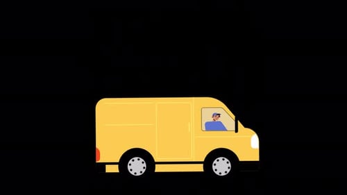 Delivery Service With Yellow Truck Alpha Channel 4K