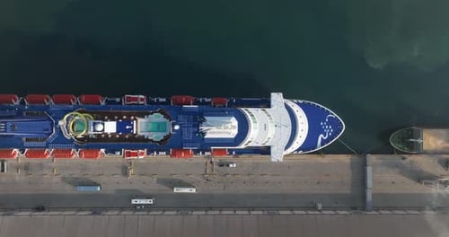 Aerial View of a Cruise Ship Moored in the Port