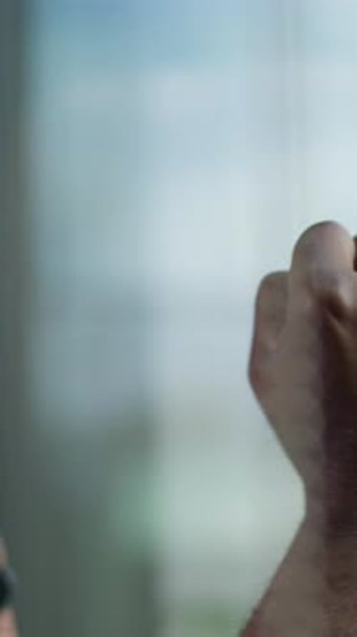 Vertical View Close Up African American Yelling Angry Furious Stressed Business Man in Office
