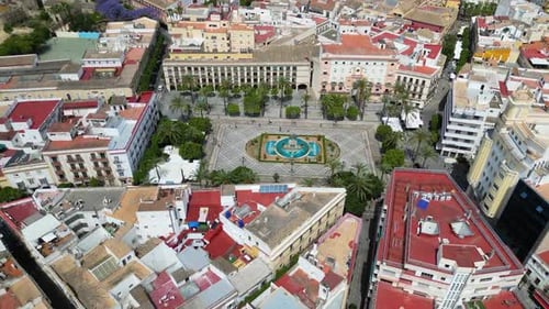 Aerial view of Plaza del Arenal square in Jerez de la Frontera, Andalusia, Spain