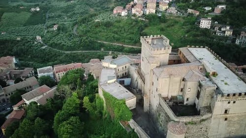 a Small Town in Italy Seen From a Drone the Town Hall at the Top of the City