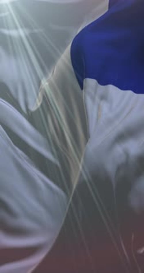 Flowing Fabric Flag with Cinematic Light Rays Animation