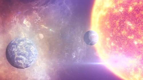 Animated Cosmic Scene with Planets and Glowing Sun