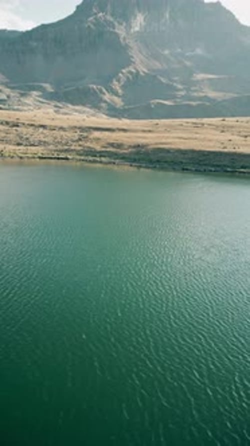 aerial view of the beautiful lake and mountains
