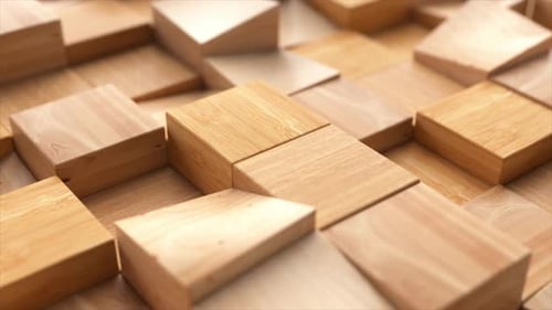 Wooden Square Parts of the Mosaic Randomly Rise and Fall Down