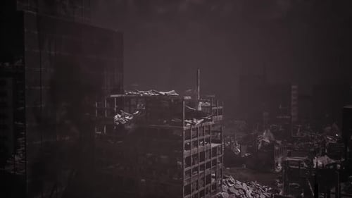 Desolate Urban Landscape After a Catastrophic Event at Dusk