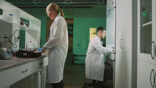 Scientists Work in Modern Brightly Lit Laboratory