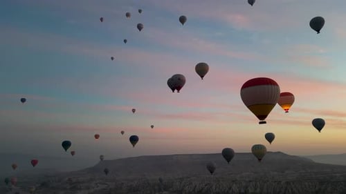Hot air balloon flight in Goreme in Turkey during sunrise