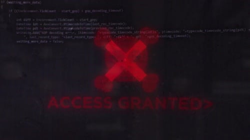 Access Granted On Hacker Vh Skull Pirates And Cyberattack Symbol With Glitch