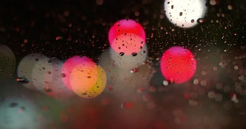 Abstract Rain Drops with Bokeh Lights at Night