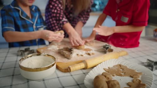 Family Baking Christmas Cookies Together in Kitchen
