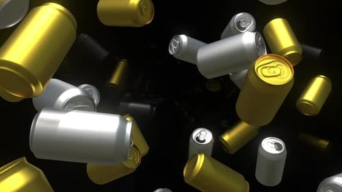 Falling Gold and Silver Beverage Cans Animation