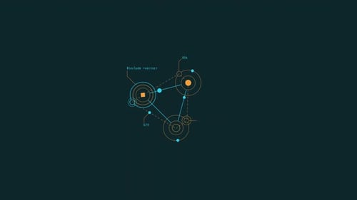 Animation en boucle de cercles reliés par des lignes (élément HUD)