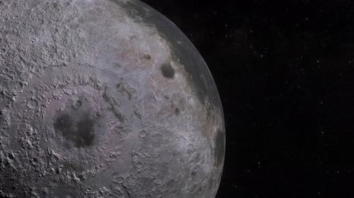 Detailed Moon Surface Rotating in Starry Dark Space