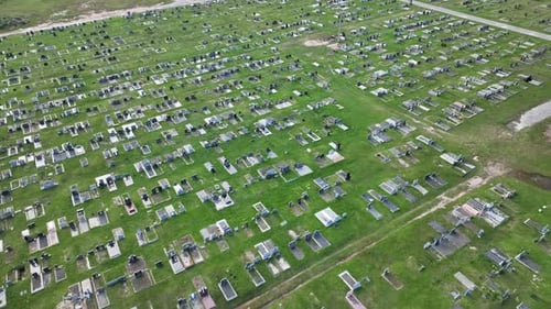 Aerial view of graveyard