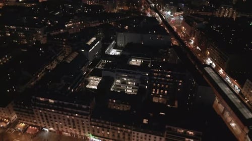 Paris by night, France. Aerial backward