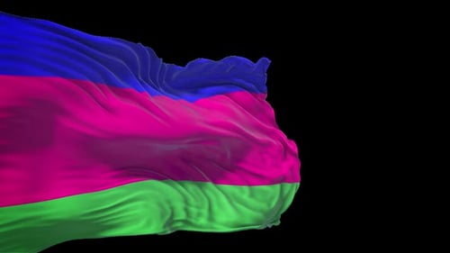 Waving Horizontal Flag with Blue Magenta Green Stripes