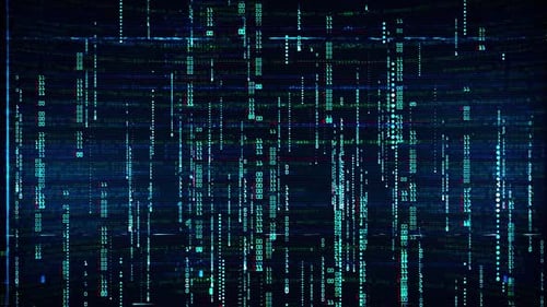 HD Computer Hacking Interface Background with Digital Codes and Glitch Effects