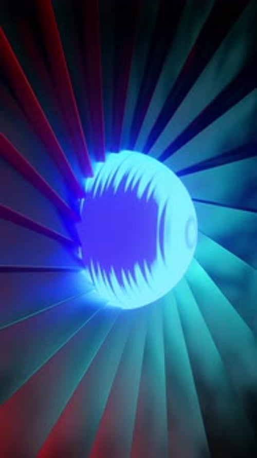 Neon Blue Pulsating Sphere with Rotating Turbine Blades