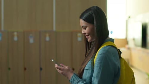 Caucasian Girl Female Woman Student Pupil Schoolgirl Education Studying Walking in School Walk in