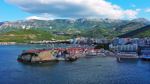 Port with Ships and Boats for Excursions on the Adriatic Sea Near the Island of St Stevan in the