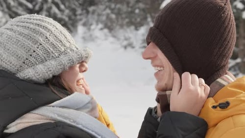 Playful Winter Affection A Lovely Couple Madly in Love Cherishing Joyful Special Snowy Moments