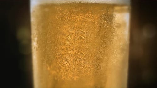 Microbrewery Close-up. Slow-motion Cold Light Craft Beer in a glass.