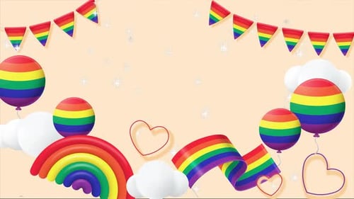 Colorful Pride Celebration Background with Rainbows and Hearts