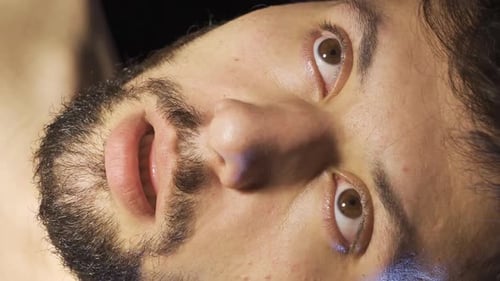 Vertical Video of The psychopath man. Mental disorder.