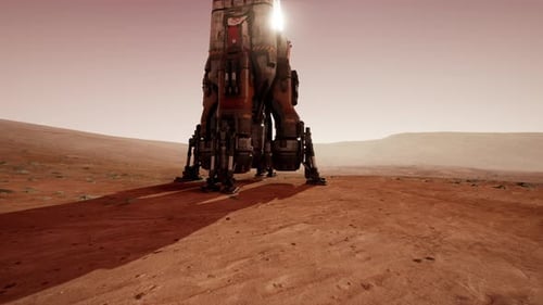 Exploring a Martian Base with Landing Equipment on the Rugged Red Terrain