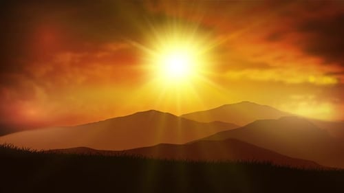 Stylized Sunrise Animation over Mountain Silhouettes