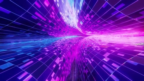 3D Loop Animation of Futuristic Infinity Tunnel of Many Glass
