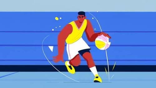 Basketballspieler dribbelt Ball auf dem Hallenplatz - Actionsport - Sportler - Zeichentrickanimationen