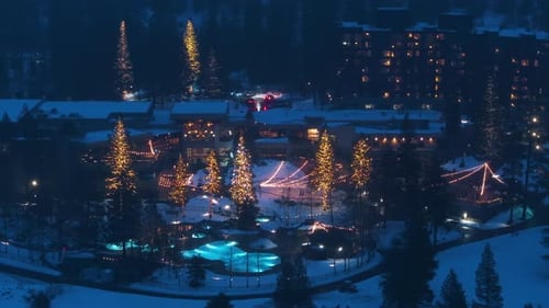 Luxury Alpine Hotel at Ski Resort During Winter Night