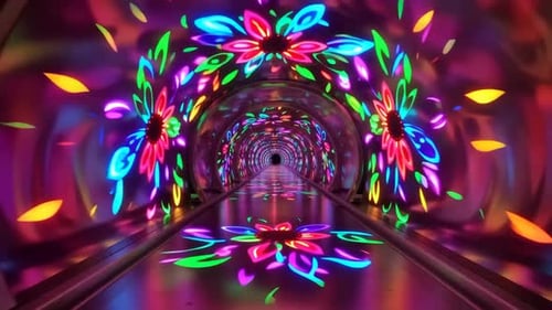 Vibrant Psychedelic Kaleidoscope Floral Tunnel Loop