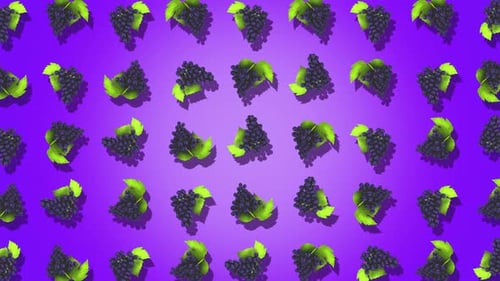 Animated Grapes Pattern on Purple Background Loop