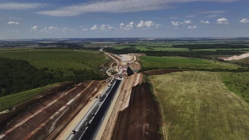 Construction Site of Highway with Bridge at Countryside