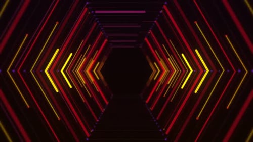 Cyber Tunnel Animation with Glowing Neon Hexagons