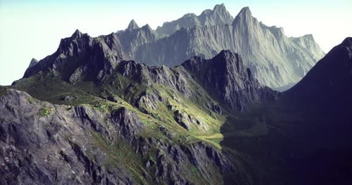 Realistic Aerial Flight Over Majestic Mountain Peaks