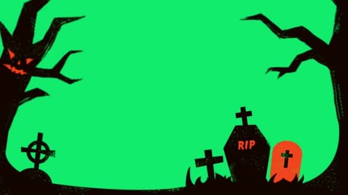 Spooky Halloween night graveyard scene animation.