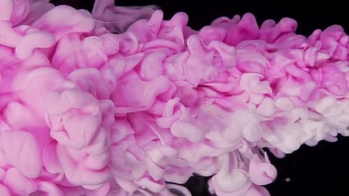 Chromatic Harmony Mesmerizing Cloud Formation of Pink Ink and White Paint on Black