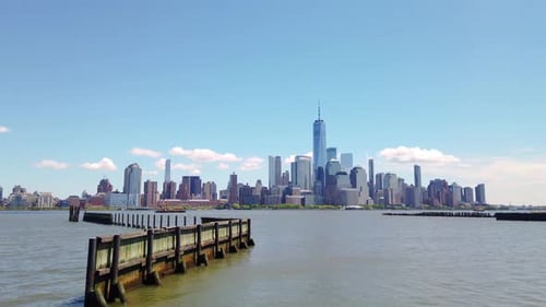 New York City skyline, view from Lefrak Point Lighthouse, Jersey City, New Jersey