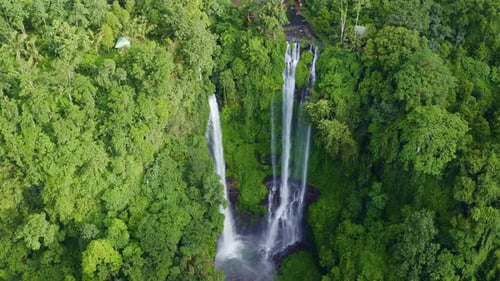 Aerial View of Sekumpul Waterfalls Bali Indonesia