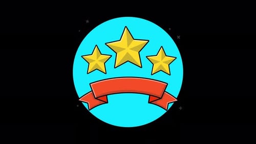 Animated Star Achievement Icon with Waving Ribbon Banner